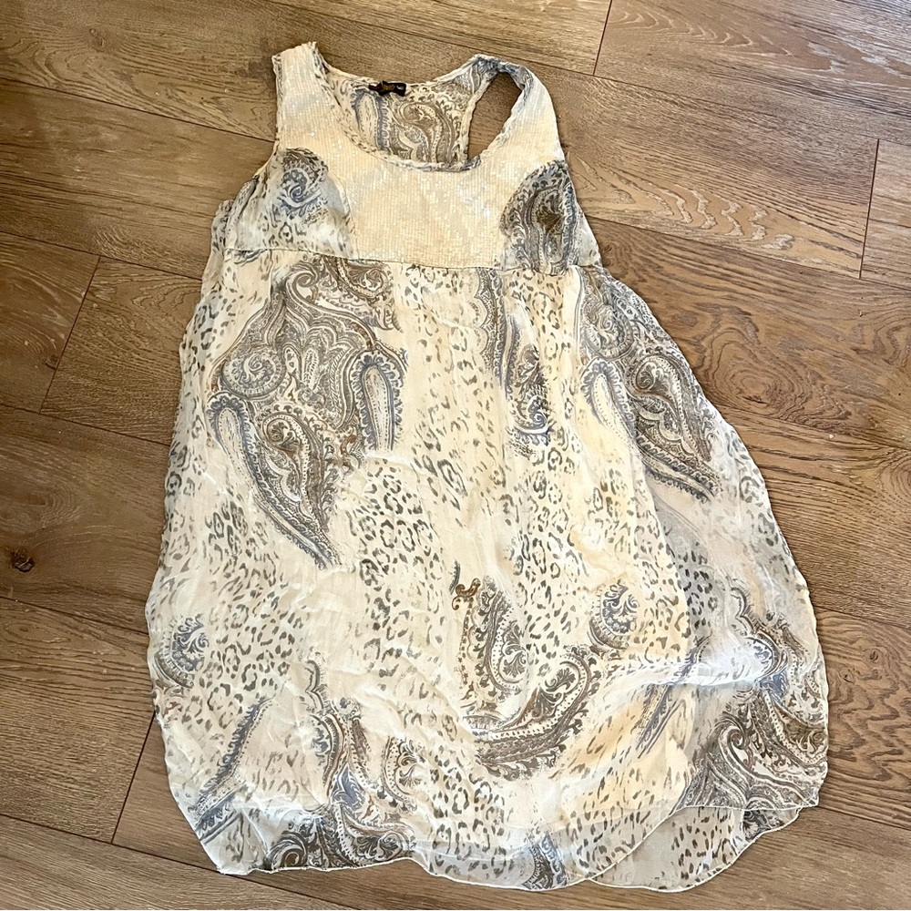 Paisley Silk sequinned sleeveless shift dress ,Sz L